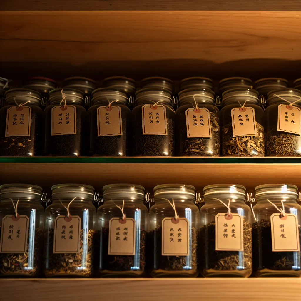 Glass jars with different tea varieties